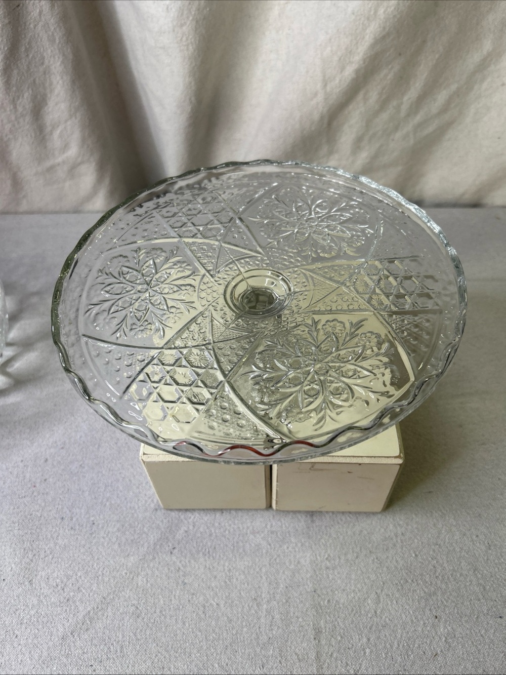 Indiana Glass Clear Patterned Glass Pedestal Cake Plate